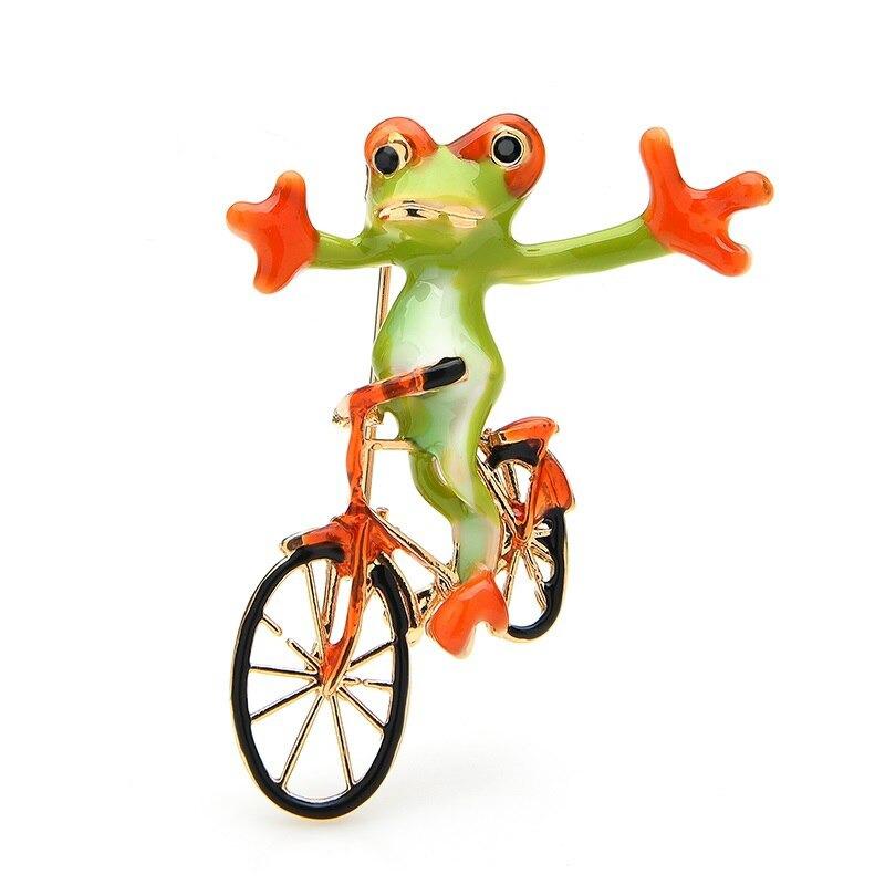 Niedliche Broschennadeln mit Fahrradfrosch