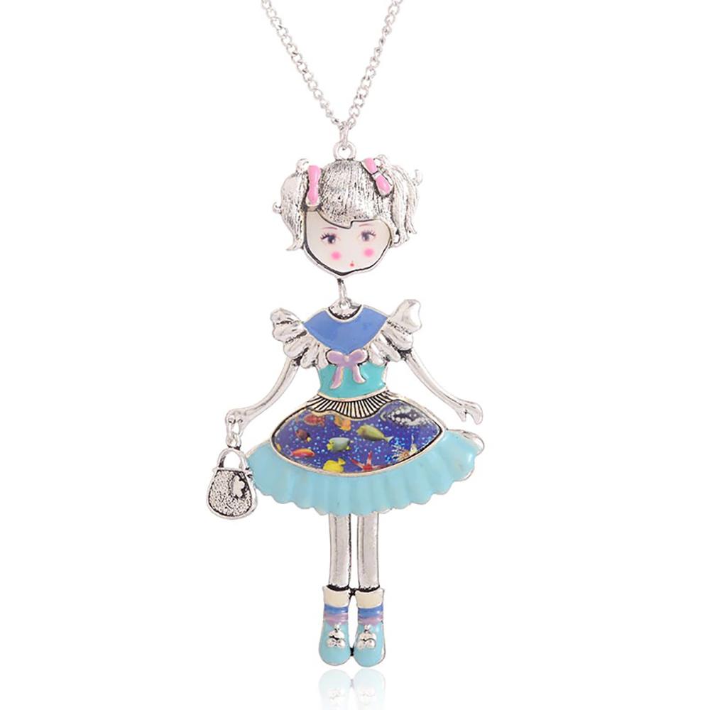 Süße Halskette mit Emaille-Anhänger „Puppe eines kleinen Mädchens“