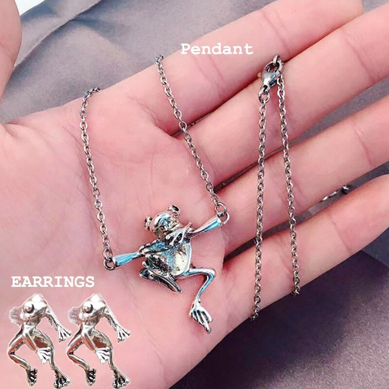 Süße und lustige Retro Frosch Ohrstecker und Halsketten