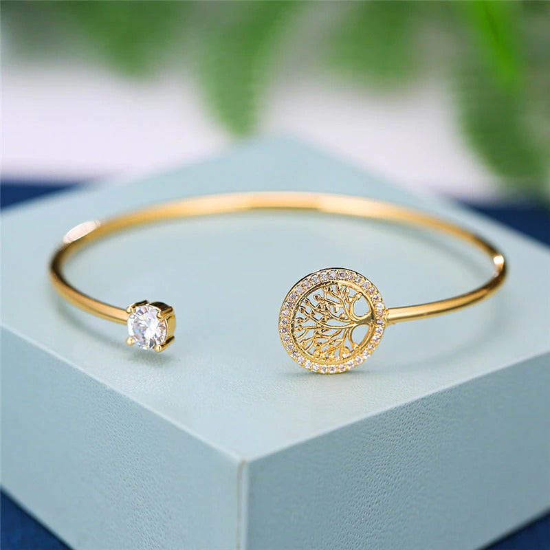 Zierliche, mit Zirkonen besetzte, verstellbare Lebensbaum-Armbänder