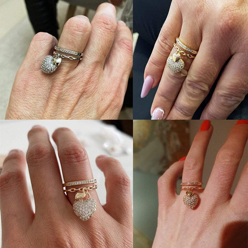 Hängende mehrschichtige verstellbare Ringe mit Zirkonia-Herzen