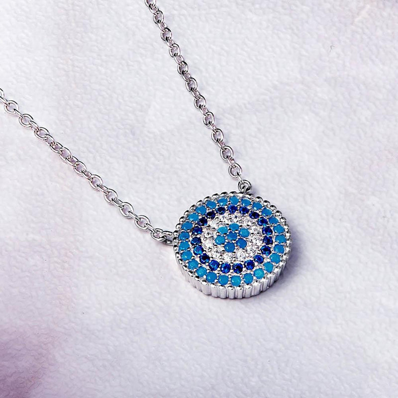 Schillernde blaue Halskette mit rundem Auge-Strass-Anhänger