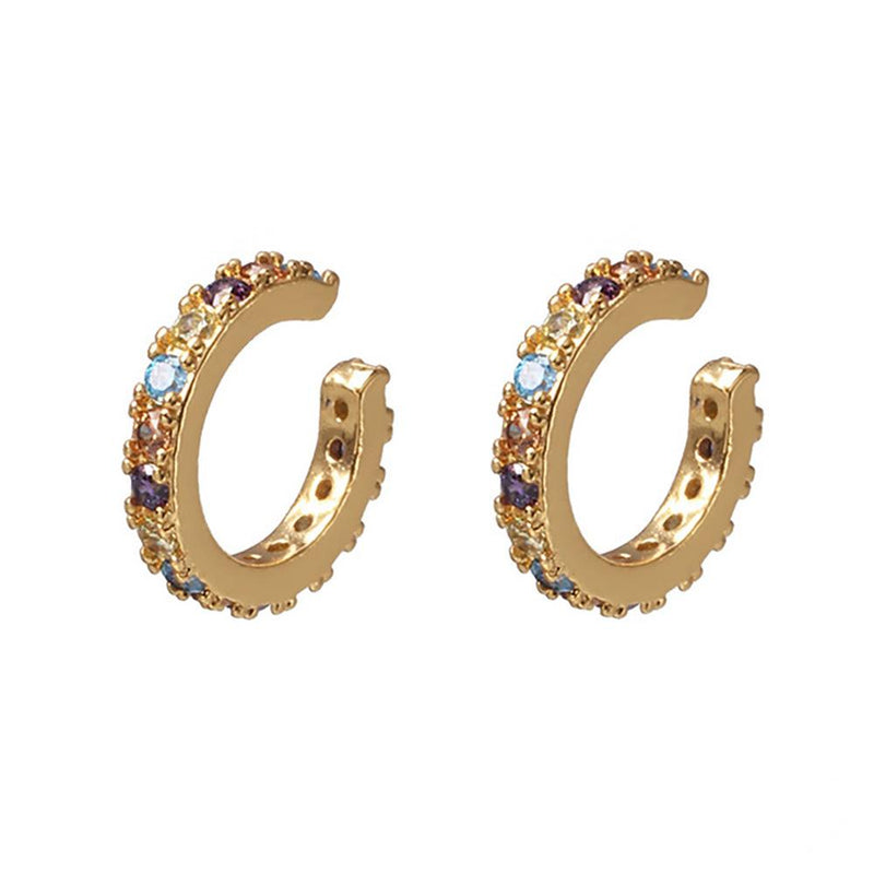 Schillernde Ohrclips mit Strasssteinen in Regenbogenfarben