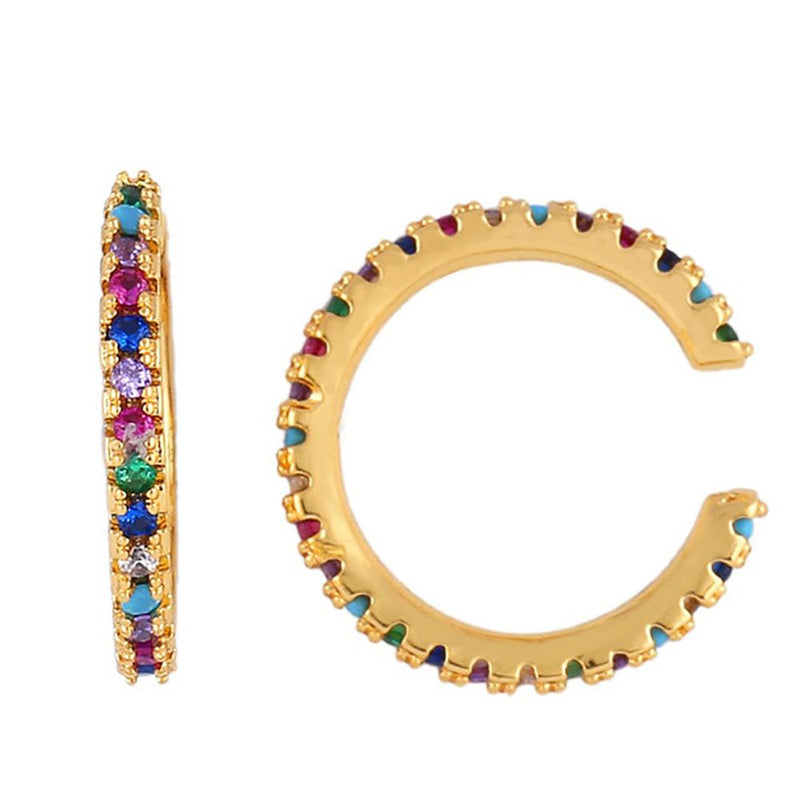 Schillernde Ohrclips mit Strasssteinen in Regenbogenfarben