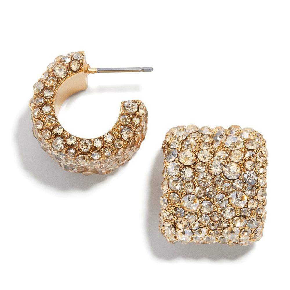 Schillernde Ohrclips mit Strasssteinen in Regenbogenfarben