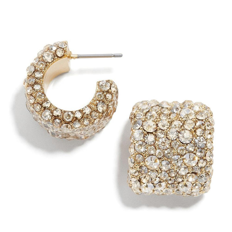 Schillernde Ohrclips mit Strasssteinen in Regenbogenfarben