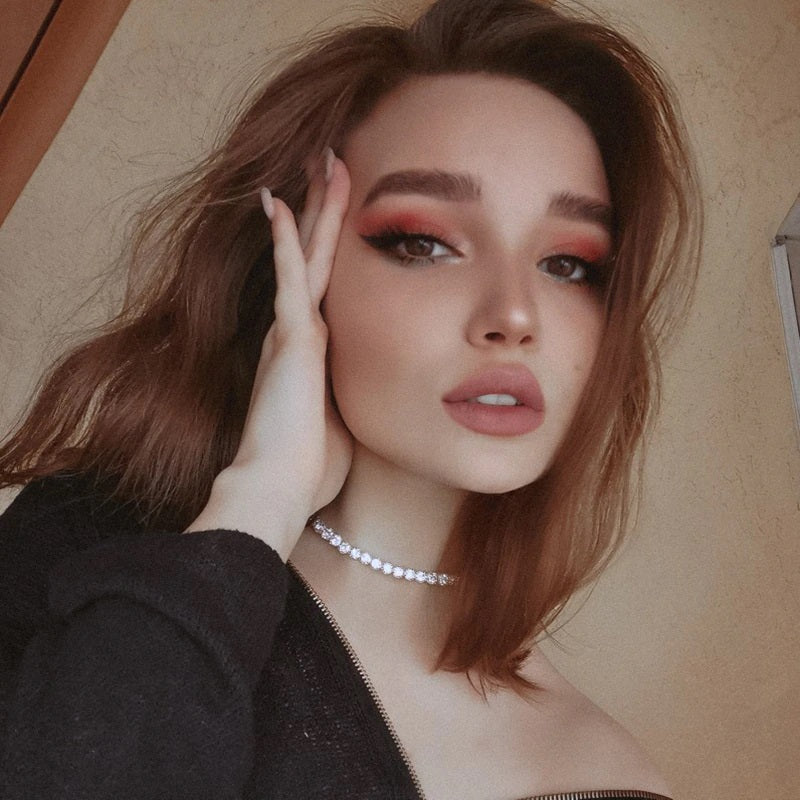 Schillernde Tenniskette mit Strasssteinen, Choker-Halsketten, Schmuck