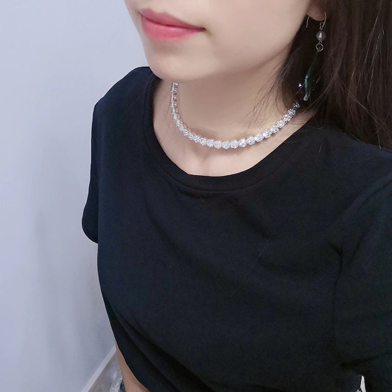 Schillernde Tenniskette mit Strasssteinen, Choker-Halsketten, Schmuck
