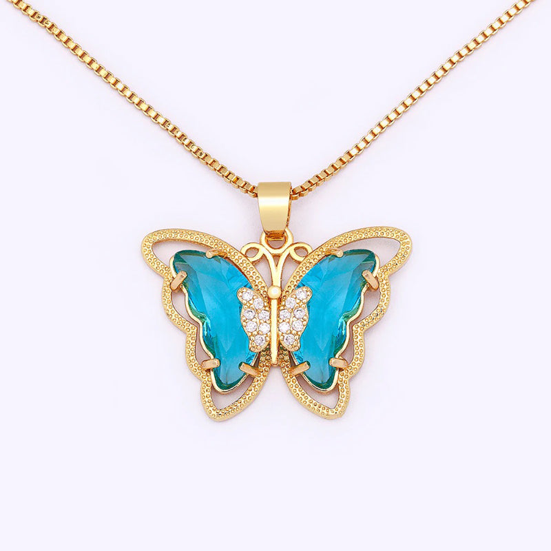 Zarte mehrfarbige Halsketten mit Schmetterlingsanhänger aus Zirkonia