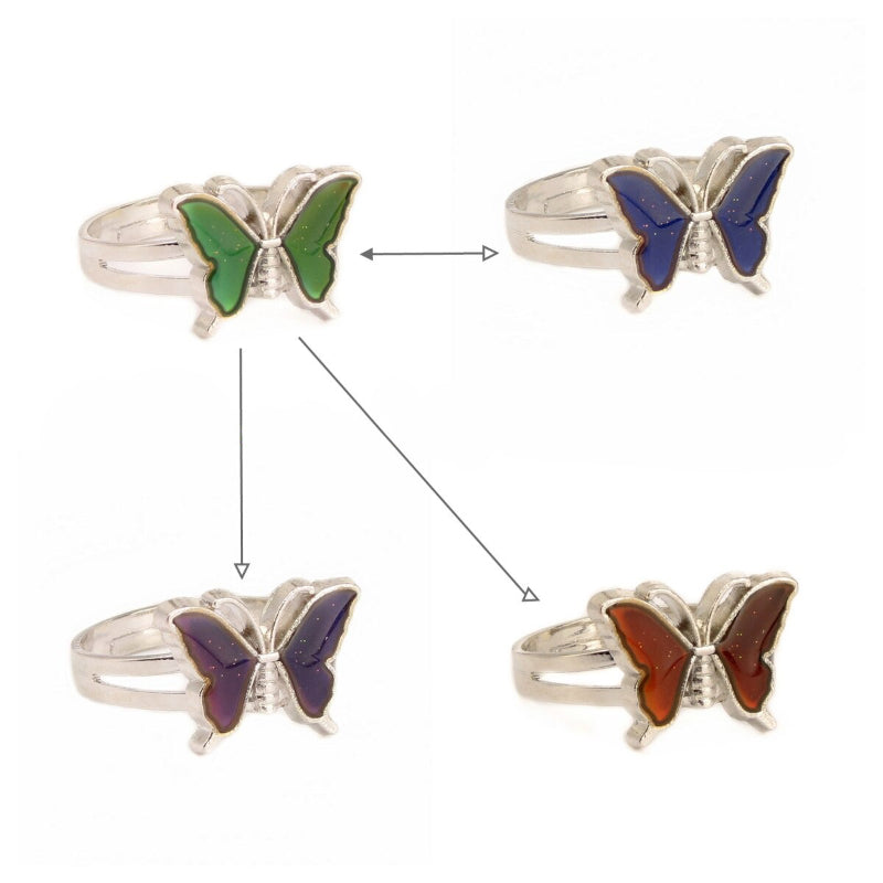 Zarte und glitzernde verstellbare Ringe mit Schmetterlings-Farbwechsel