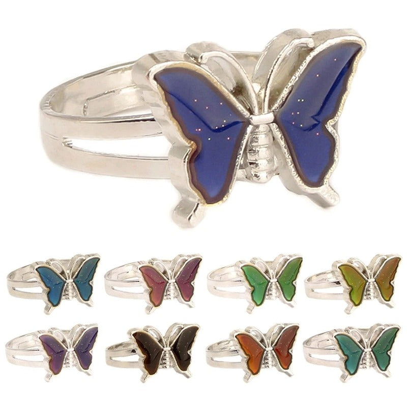 Zarte und glitzernde verstellbare Ringe mit Schmetterlings-Farbwechsel