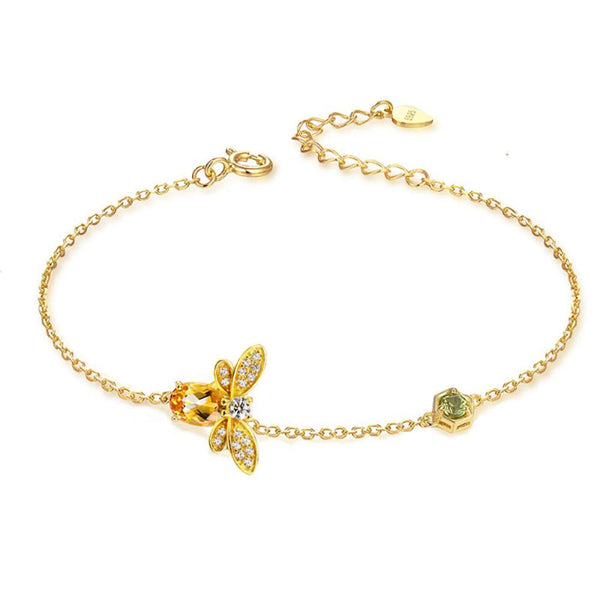 Entzückende Citrin-Stein-Honigbienen-Charm-Armbänder