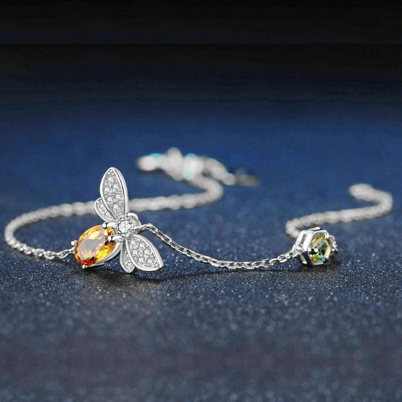 Entzückende Citrin-Stein-Honigbienen-Charm-Armbänder
