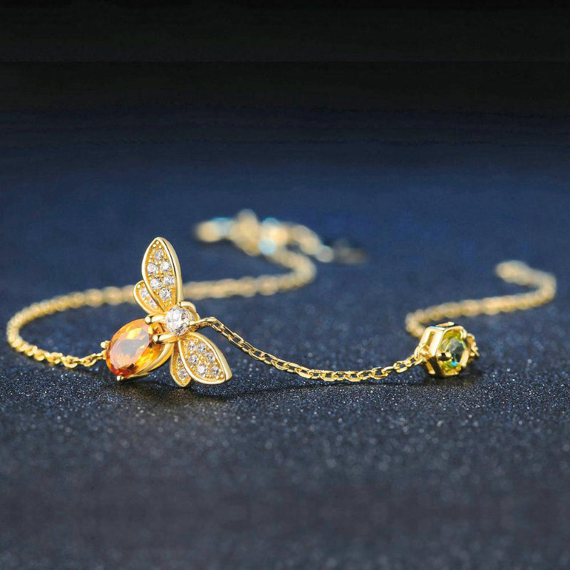 Entzückende Citrin-Stein-Honigbienen-Charm-Armbänder