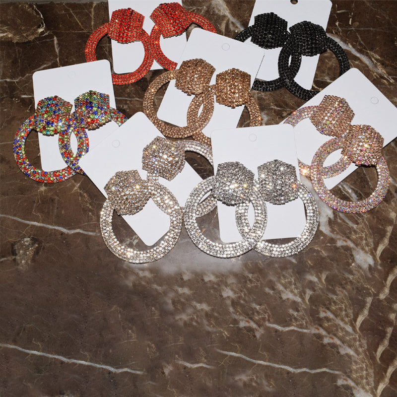 Deluxe Fashion Voll Strass Runde Schmuck Aussage Baumeln Ohrringe