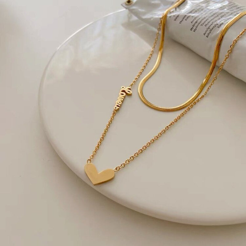Doppelte Schlüsselbeinkette mit romantischen Liebesherz-Charm-Halsketten