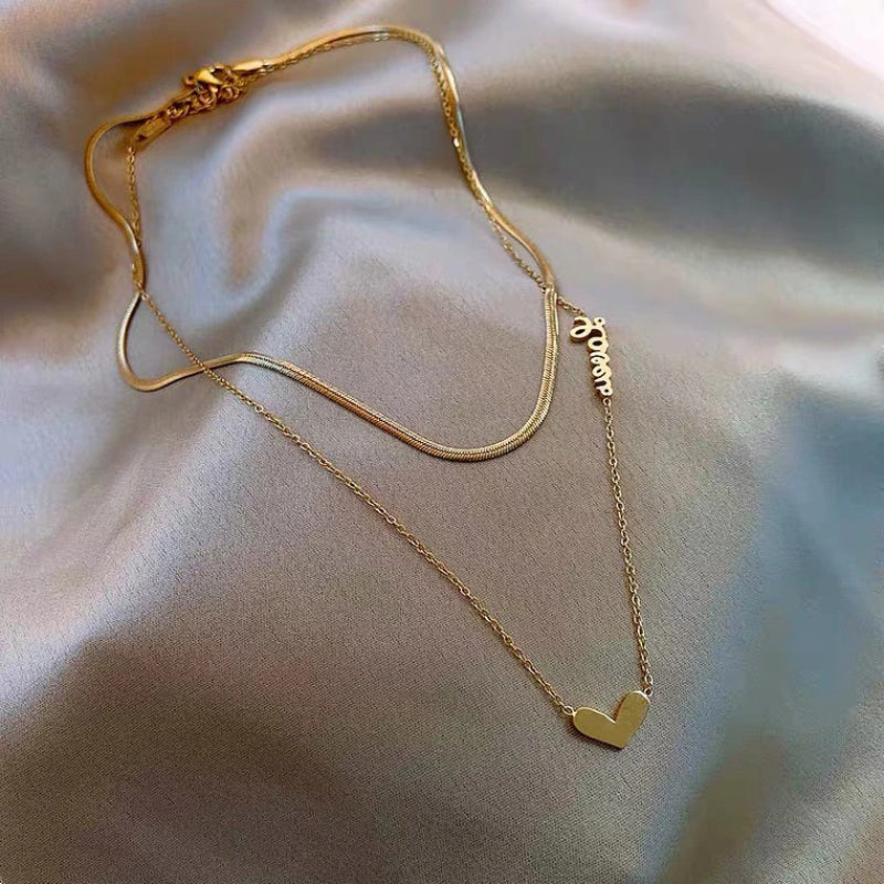 Doppelte Schlüsselbeinkette mit romantischen Liebesherz-Charm-Halsketten