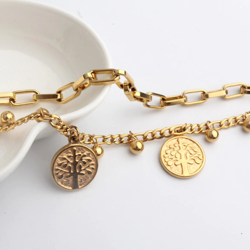 Doppellagige Edelstahlkette mit Eulen-Charm-Armbändern