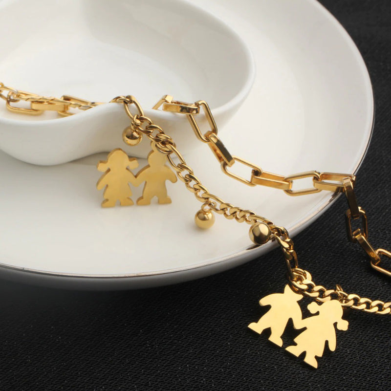 Doppellagige Edelstahlkette mit Eulen-Charm-Armbändern