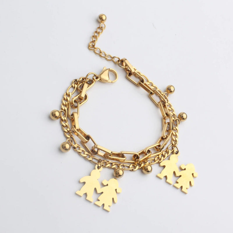 Doppellagige Edelstahlkette mit Eulen-Charm-Armbändern