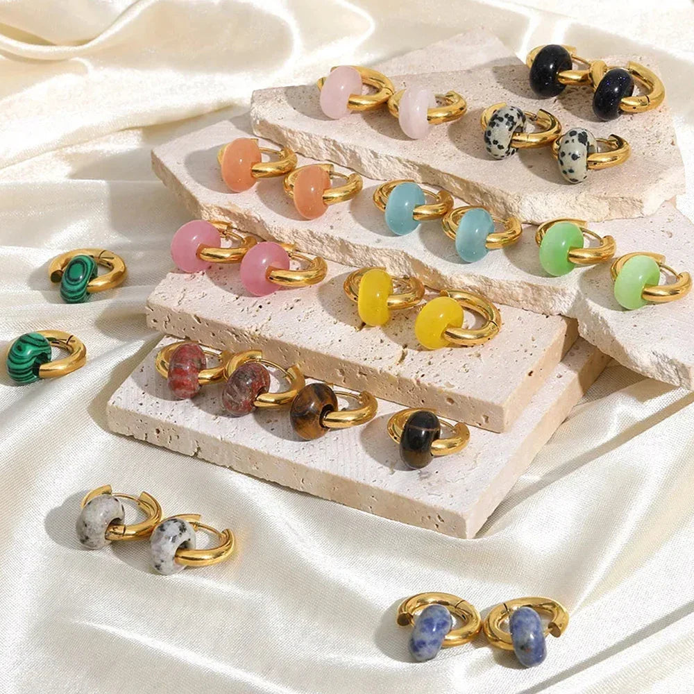 Dalmatiner Jaspis Gold Creolen | Boho Chic Statement Schmuck