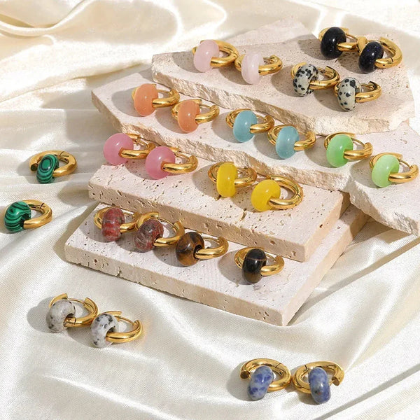 Dalmatiner Jaspis Gold Creolen | Boho Chic Statement Schmuck