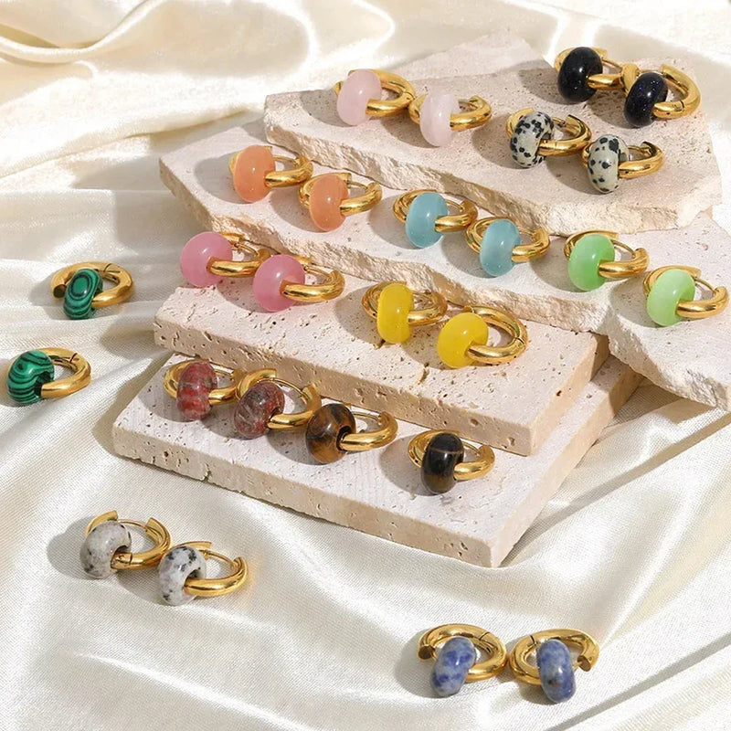 Dalmatiner Jaspis Gold Creolen | Boho Chic Statement Schmuck