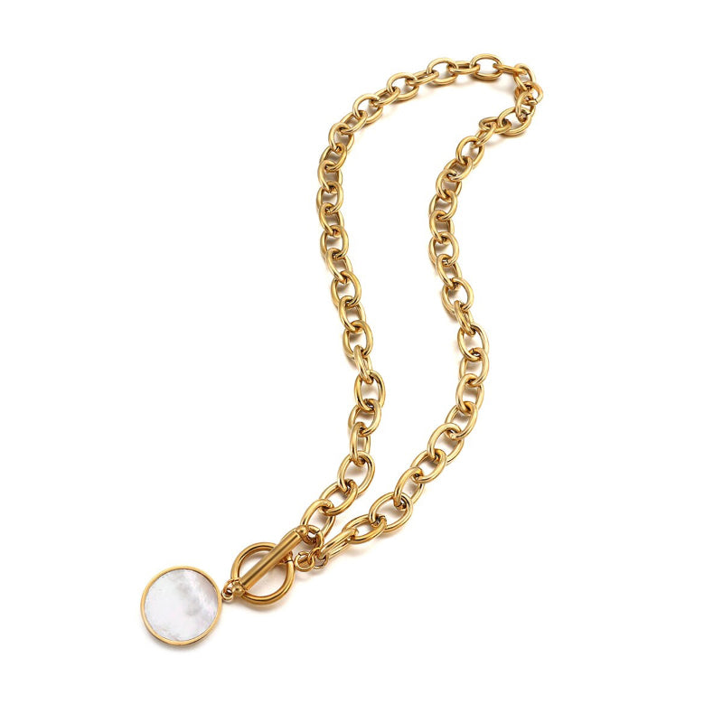 Edgy Fashion Dicke Kette mit runden Muschelanhängern