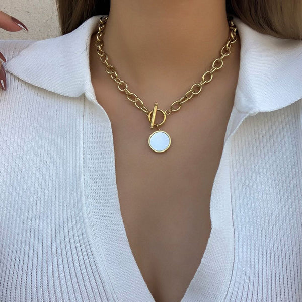 Edgy Fashion Dicke Kette mit runden Muschelanhängern