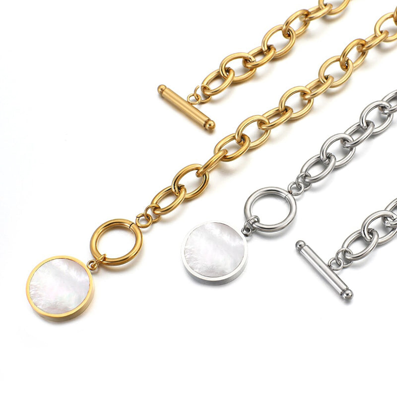 Edgy Fashion Dicke Kette mit runden Muschelanhängern