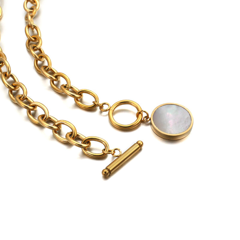 Edgy Fashion Dicke Kette mit runden Muschelanhängern