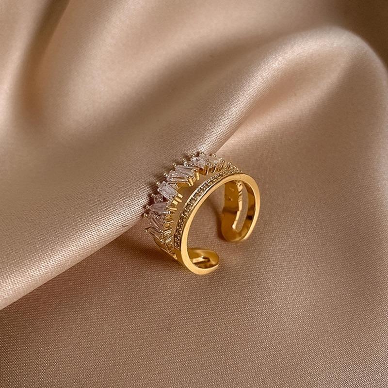 Elegante, modische, doppellagige, mit Zirkonen verzierte Ringe