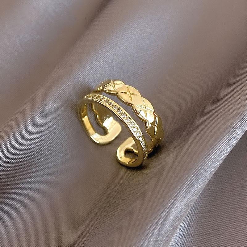 Elegante, modische, doppellagige, mit Zirkonen verzierte Ringe