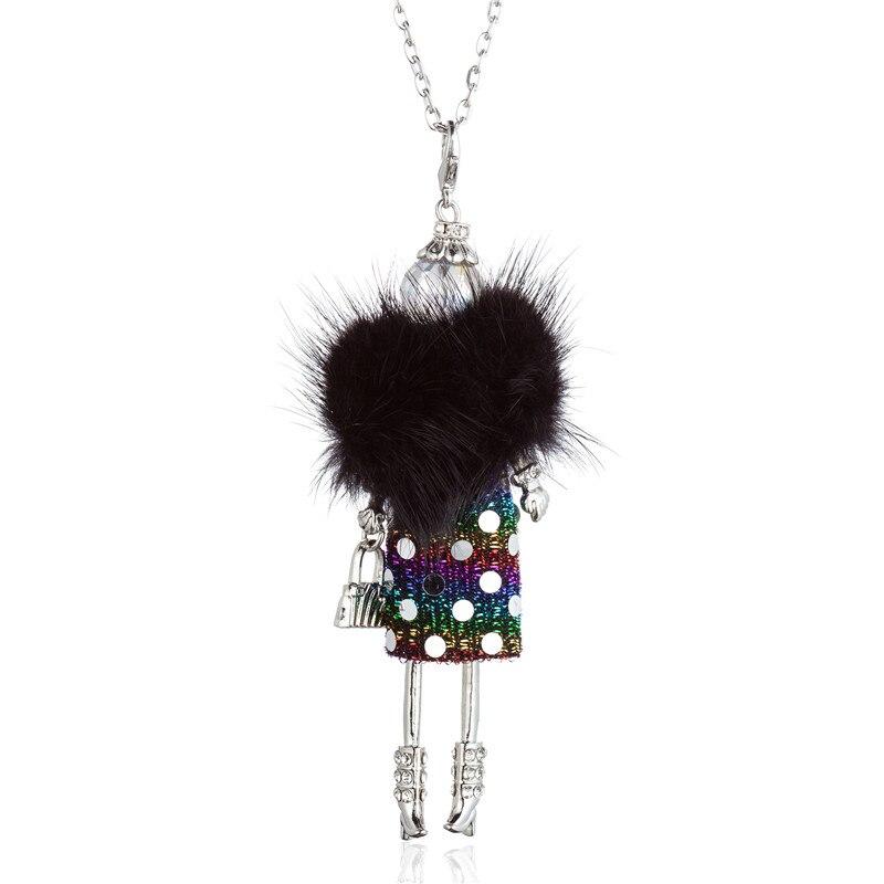 Eleganter Pelzmantel Fashionista Puppe lange Perlenkette - Sonderkollektion