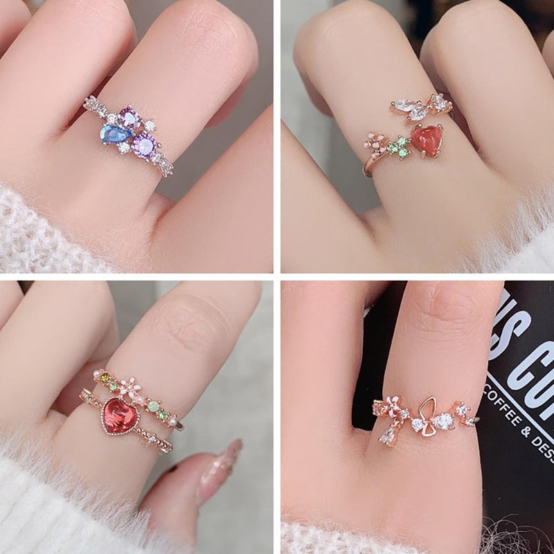 Elegante Ringe mit Blumenkristallen und Mikroeinlage
