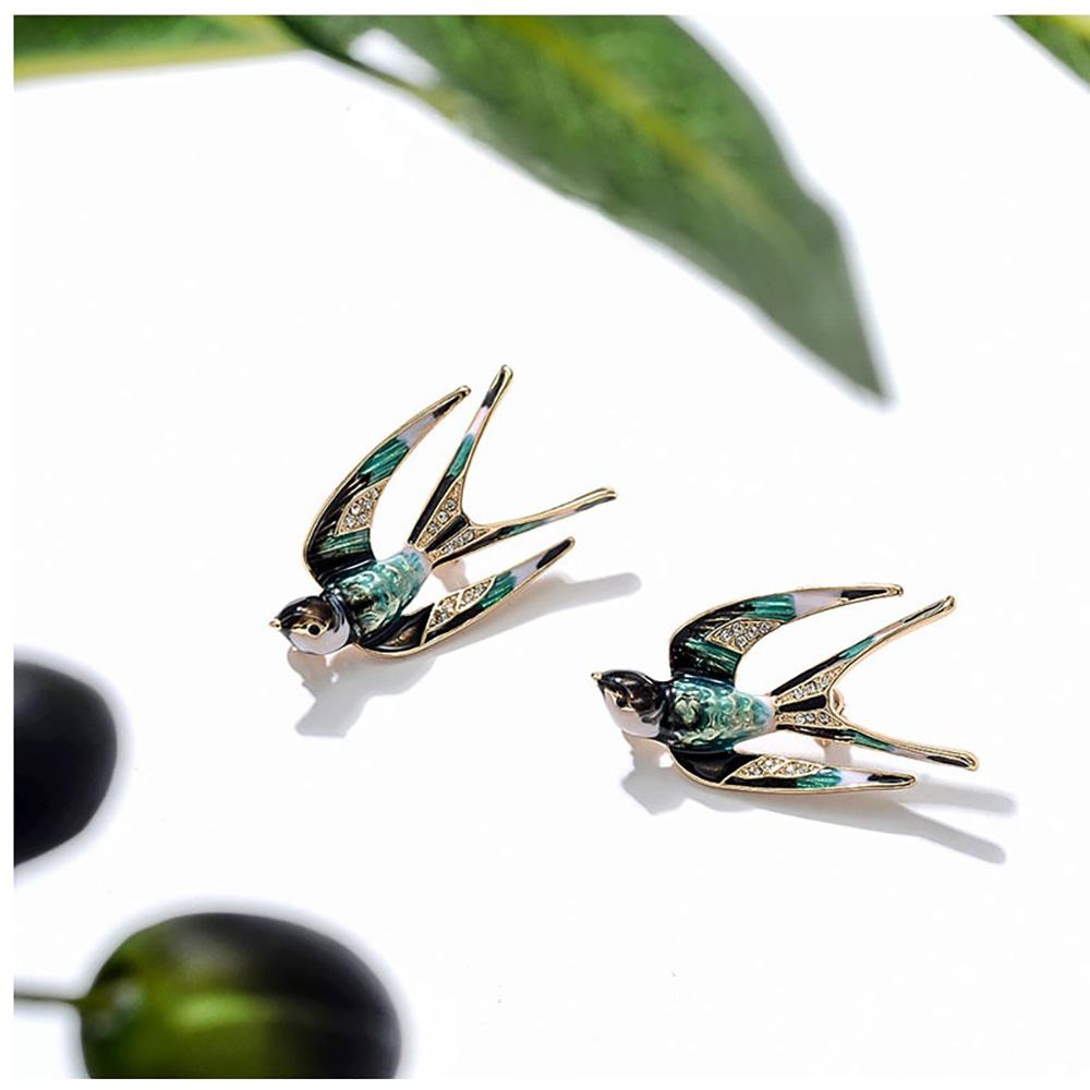Elegante Schwalben-Emaille-Vogelbrosche mit Strass