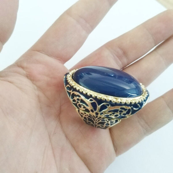 Elegante Vintage Mode Blau Oval Form Ringe