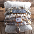 Bezauberndes 5-teiliges mehrschichtiges Schmuckset mit Halbedelstein-Armband