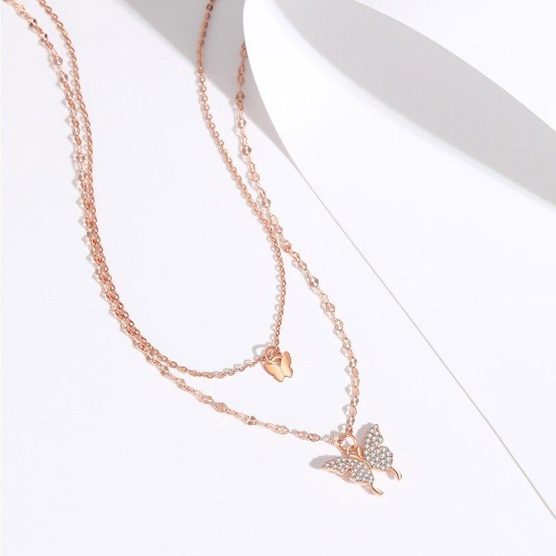 Exquisite doppellagige Halskette mit Schmetterlingsanhänger