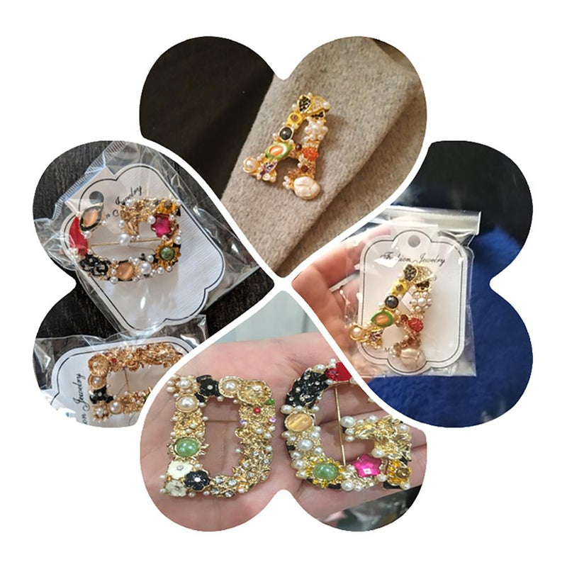 Exquisite mit Perlen und Strass besetzte Emaille-Brosche