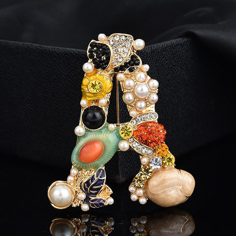 Exquisite mit Perlen und Strass besetzte Emaille-Brosche