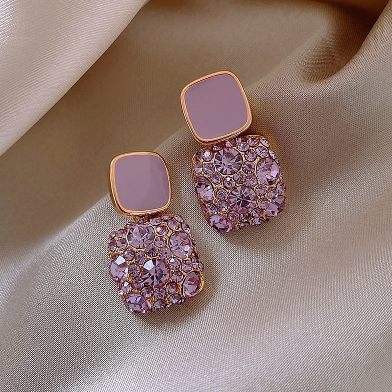 Erlesene Retro-Kollektion lila Strass-Ohrringe