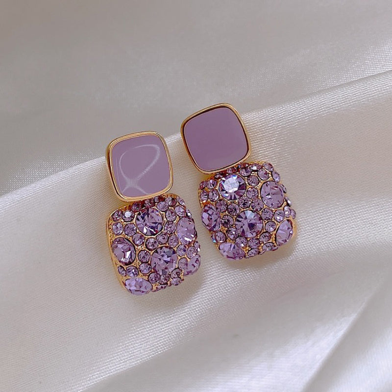 Erlesene Retro-Kollektion lila Strass-Ohrringe