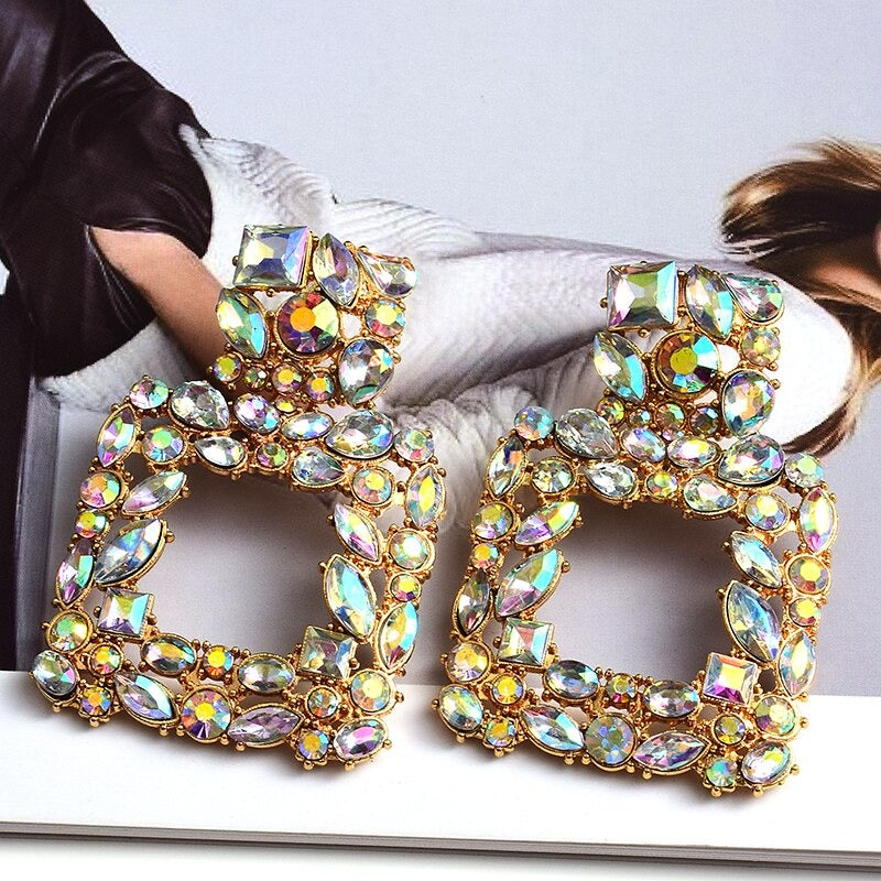 Extravagante und farbenfrohe geometrische Strass-Statement-Ohrringe