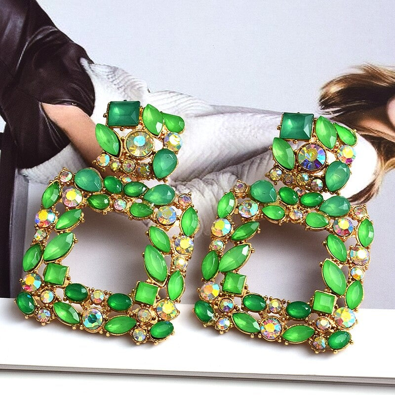 Extravagante und farbenfrohe geometrische Strass-Statement-Ohrringe