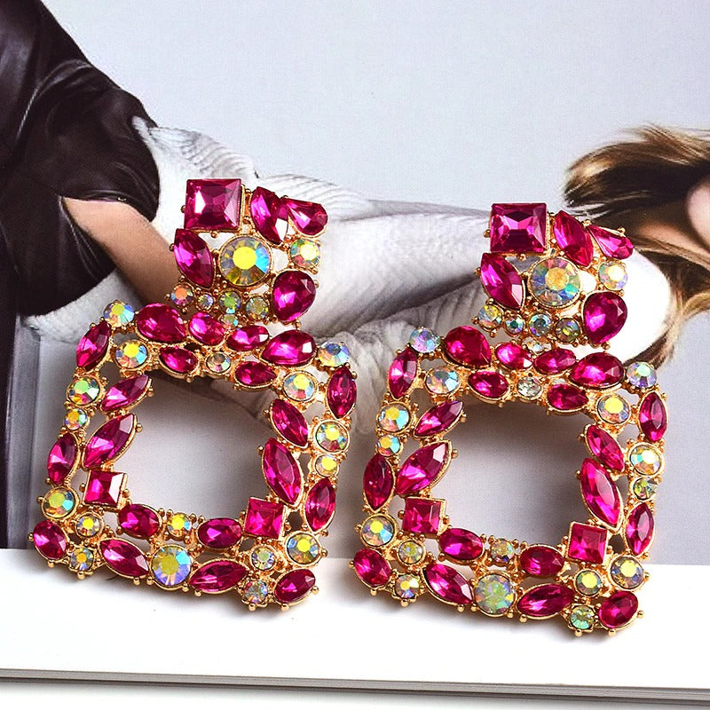 Extravagante und farbenfrohe geometrische Strass-Statement-Ohrringe