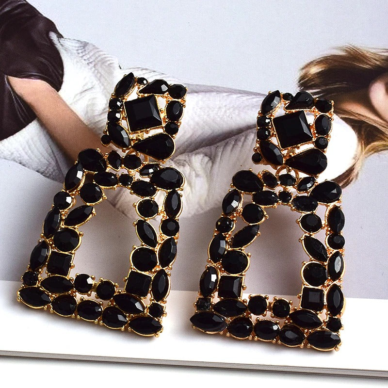 Extravagante und farbenfrohe geometrische Strass-Statement-Ohrringe