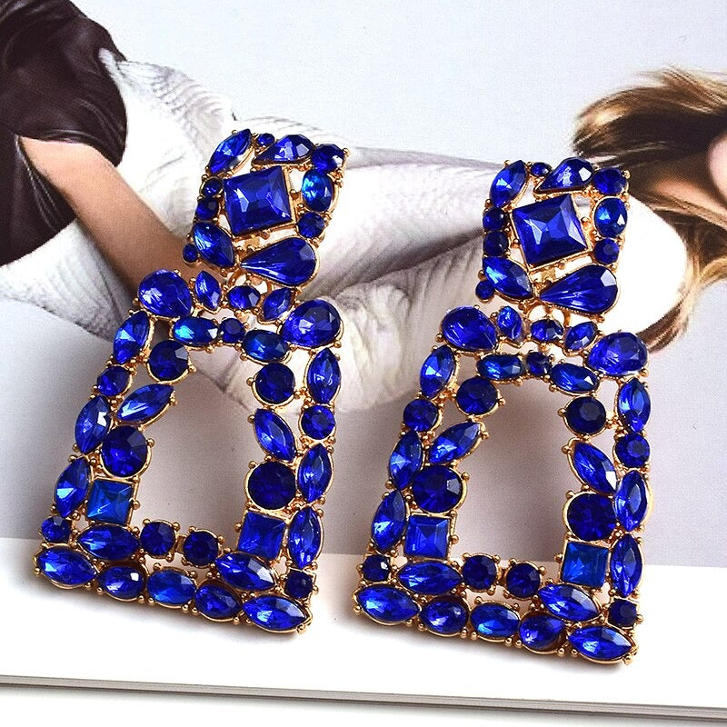 Extravagante und farbenfrohe geometrische Strass-Statement-Ohrringe