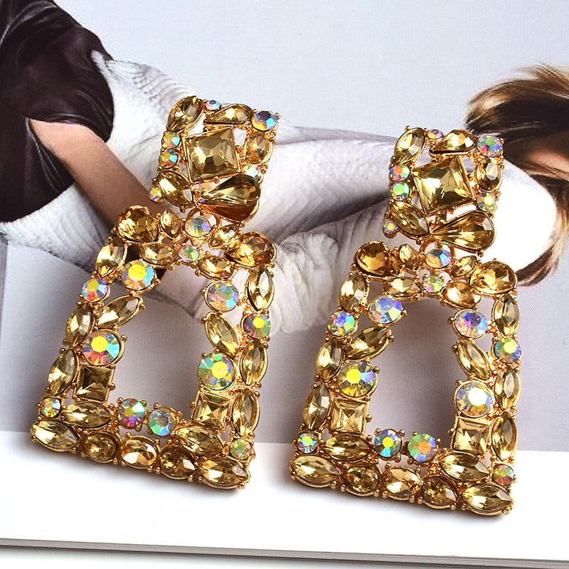 Extravagante und farbenfrohe geometrische Strass-Statement-Ohrringe