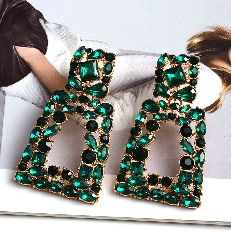 Extravagante und farbenfrohe geometrische Strass-Statement-Ohrringe